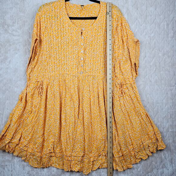 Free People Sun Dress Small One Fine Day Floral Oversized Ditzy Boho Preppy - Picture 4 of 8